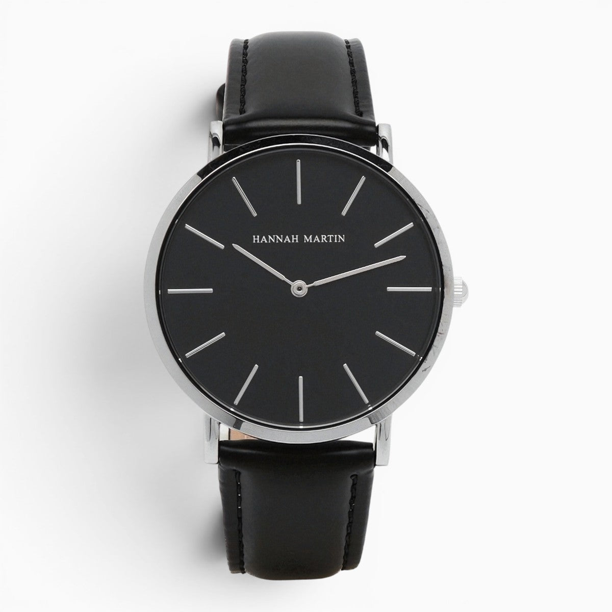montre homme bracelet cuir noir cadran noir
