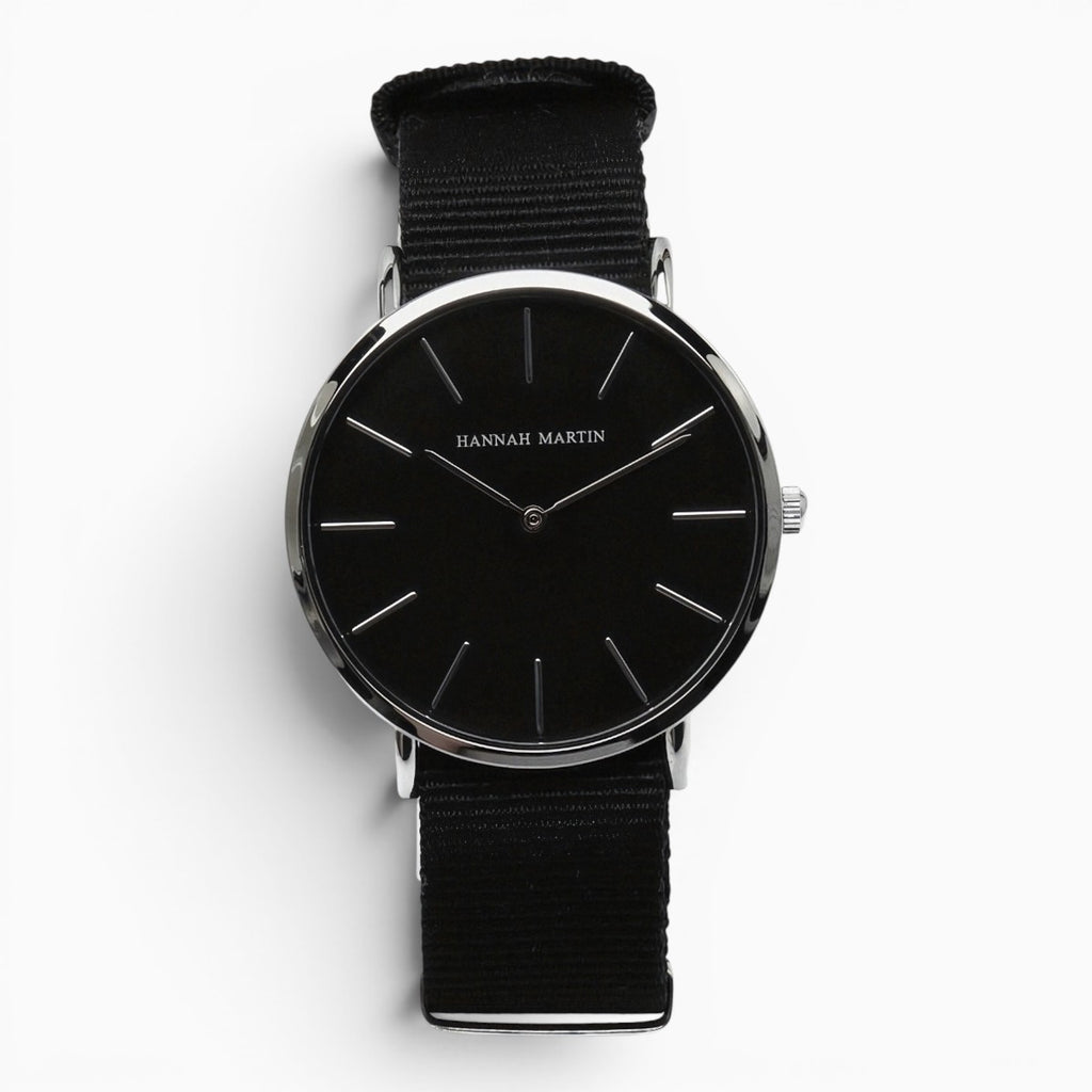Montre homme bracelet nylon noir cadran noir