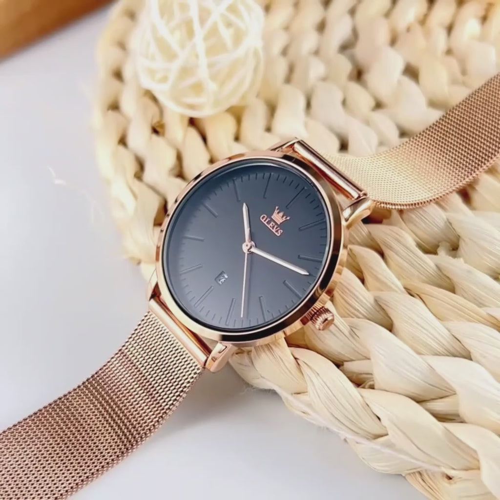 video Montre Femme Bracelet Milanais cadran noir