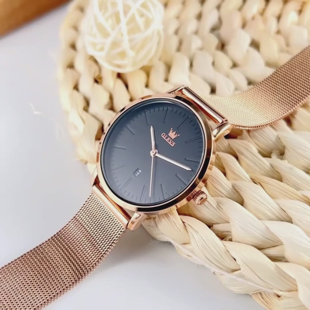 video Montre Femme Bracelet Milanais cadran noir