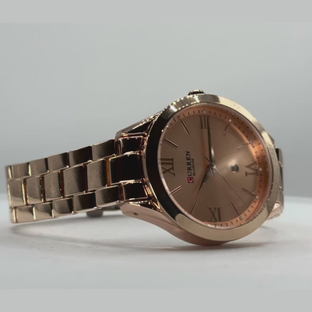 vidéo Montre Femme Chiffres Romains couleur or rose