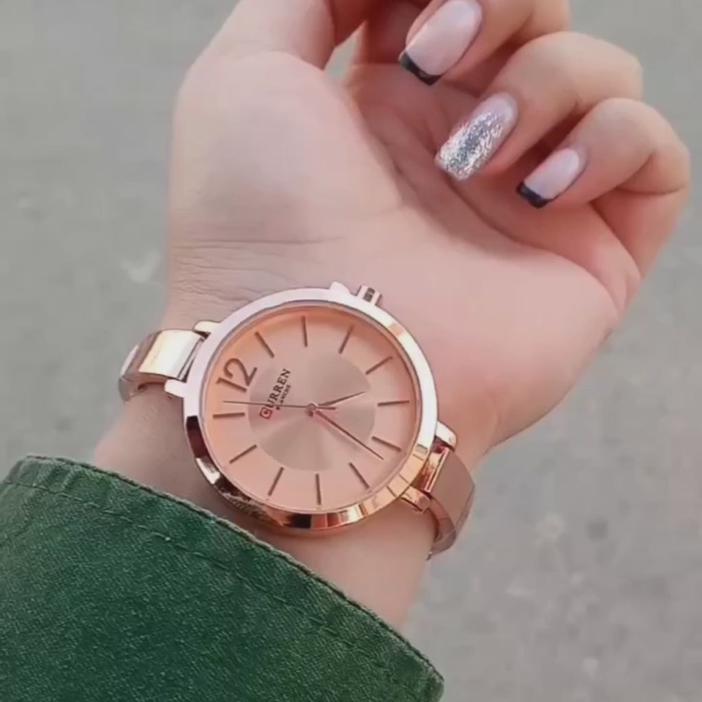vidéo Montre Femme Bracelet Fin couleur or-rose