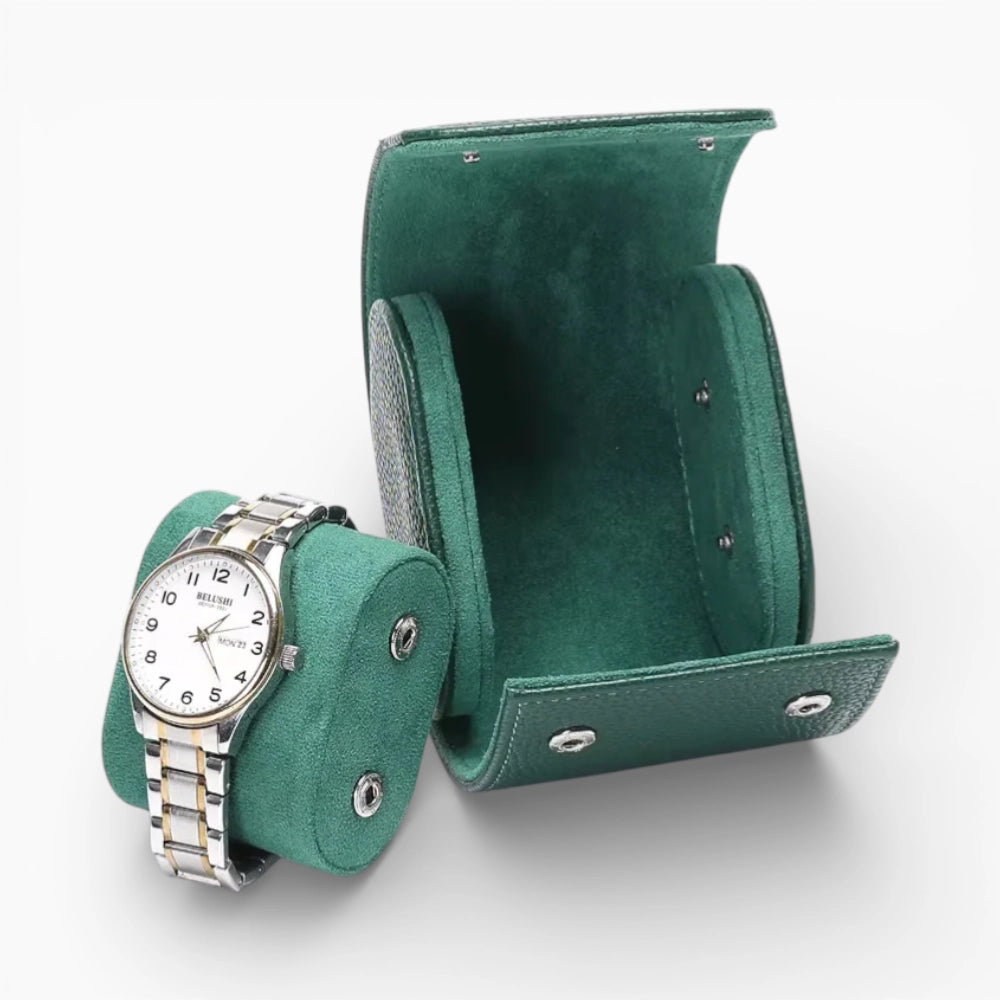 Étui Voyage Montre en Cuir Vert