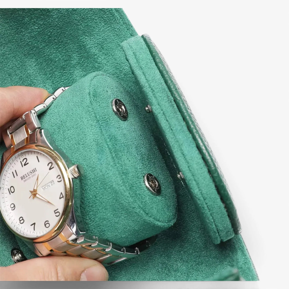 Étui Voyage Montre en Cuir Vert