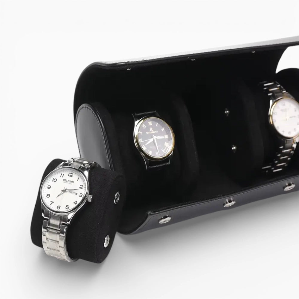 Étui Voyage Montre en Cuir Noir