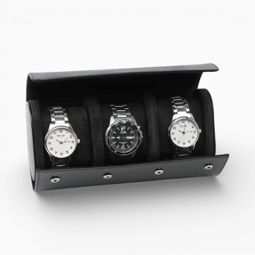Étui Voyage Montre en Cuir Noir